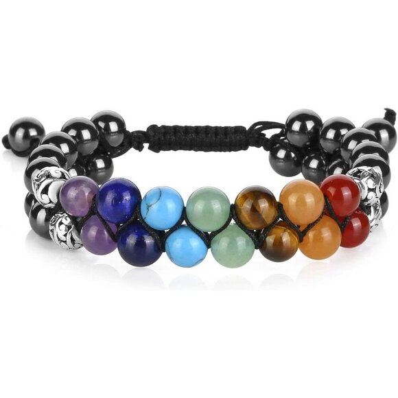 Strand 7 Chakra Crystals Yoga Stone Bead Chakra Relax Bracelet for Womens Mens - Picture 1 of 7